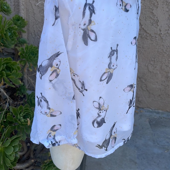 🌈 H&M Baby Shirt Blouse Sz 18/24M Bunny Rabbits White Gold Black EASTER - Picture 4 of 8